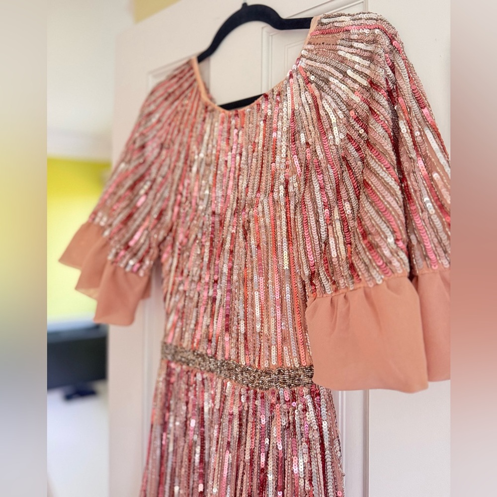 Mac Duggal Pink and Gold Sequin Maxi Dress